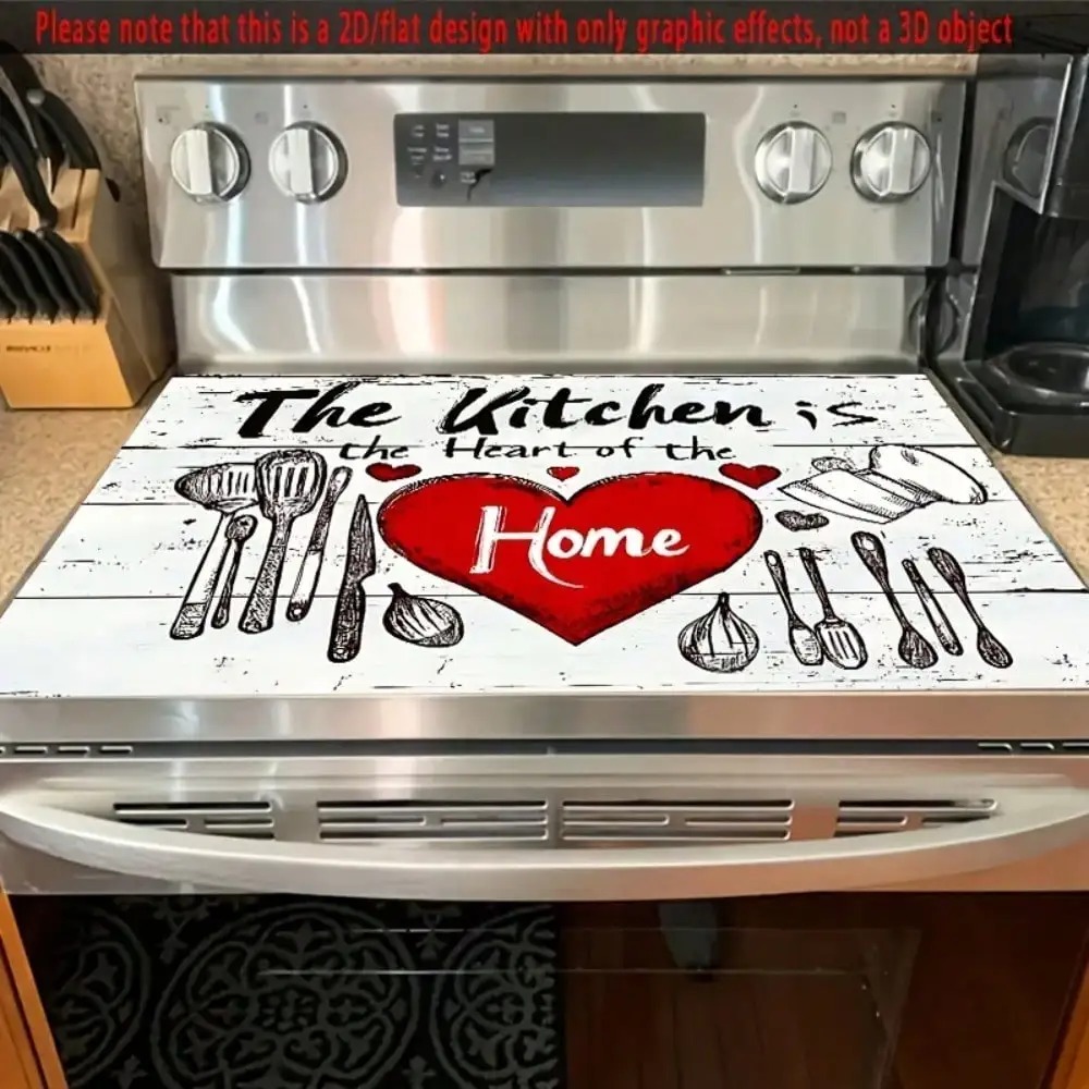 Kitchen Appliances Electric Stove - ผ้าคลุมเตาในครัว 1 ชิ้น - ลายหัวใจสีแดง, โพลีเอสเตอร์ทนความร้อน,