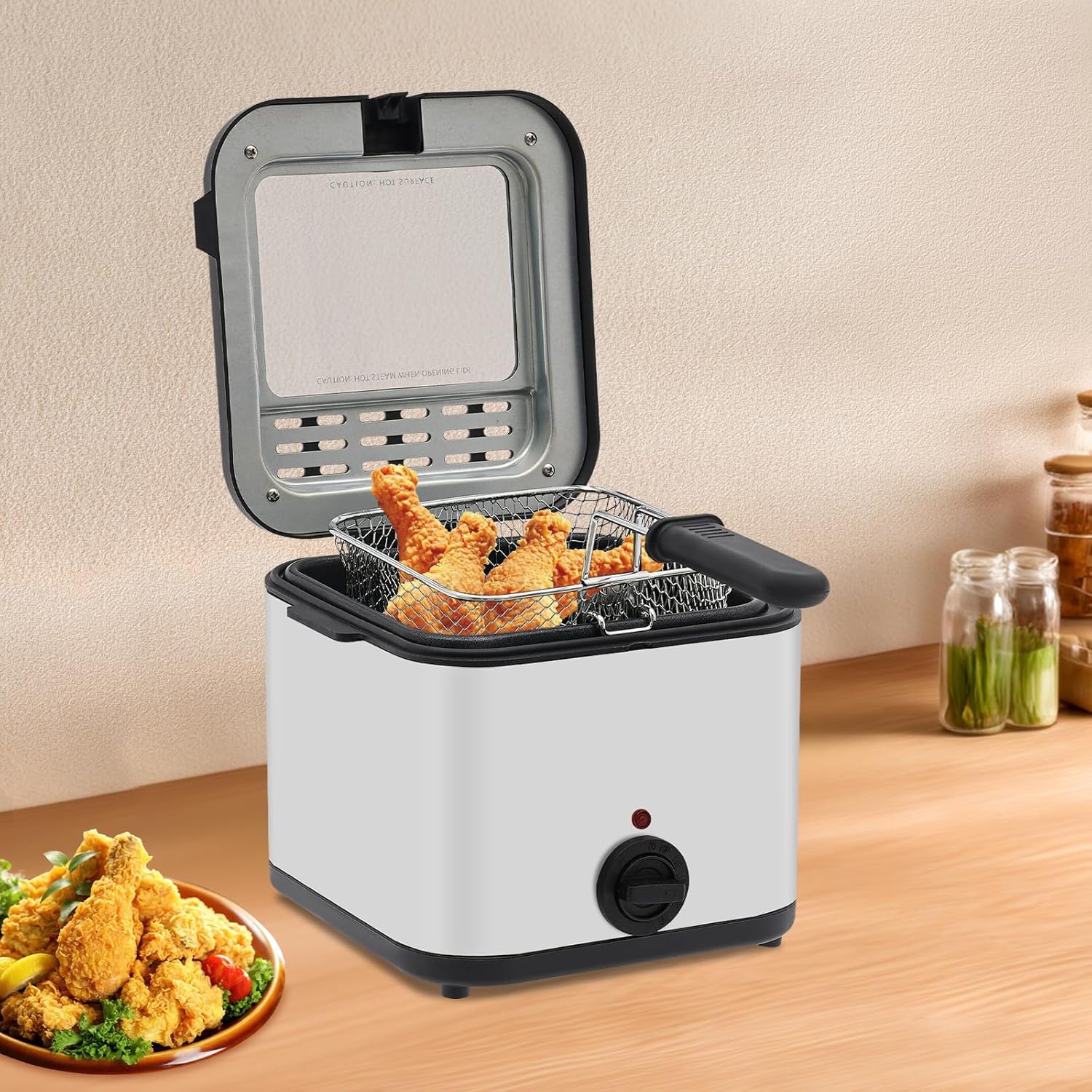 Kitchen Appliances For Home - หม้อทอดไฟฟ้าแบบตั้งโต๊ะ, หม้อทอดสแตนเลสขนาด 2.64 ควอร์ต 1000 วัตต์